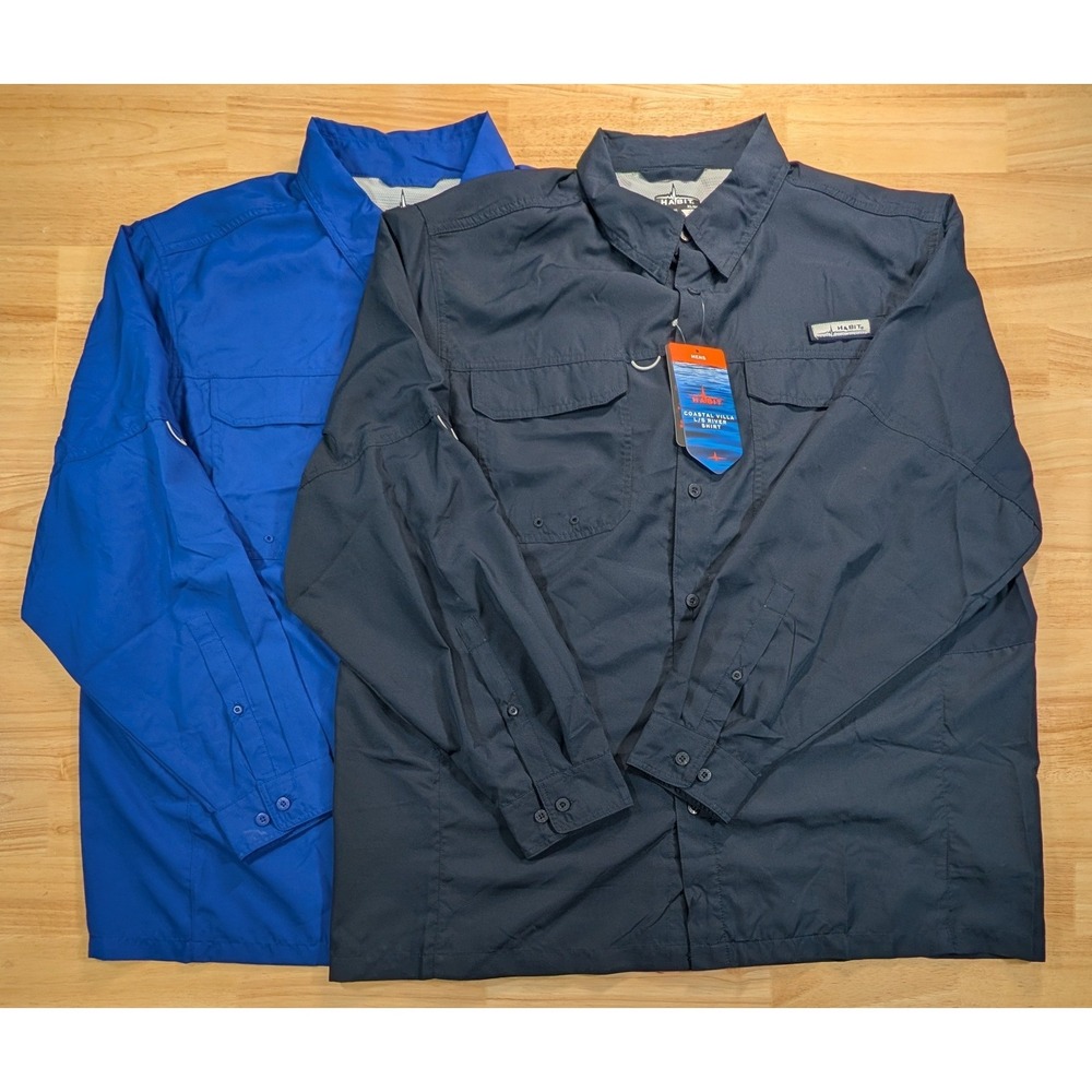 Habit Mens Coastal Villa River Fishing Shirt XL Long Sleeve UPF 50 Blue Navy 2pk
